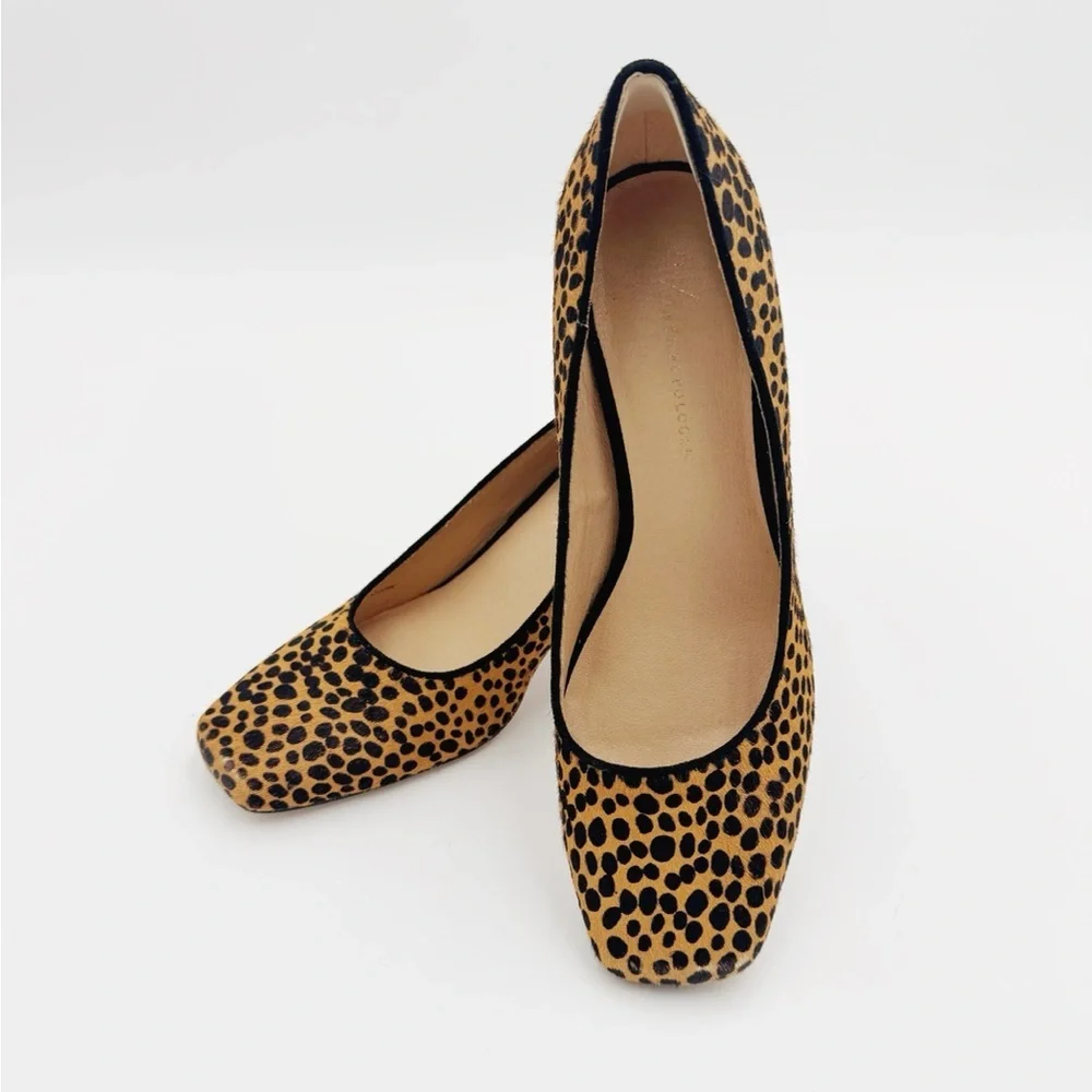 Anthropologie Leopard Print Block Heel Pumps in Tan and Black